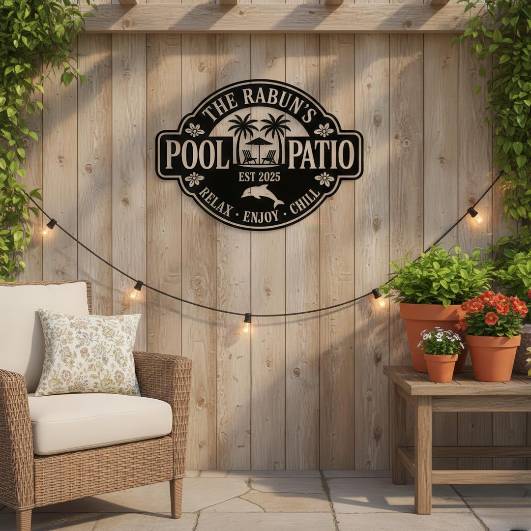 Personalized Pool Patio Metal Sign, Custom Family Pool Sign, Backyard ...