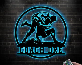 Decoración de pared personalizada para atletas, letrero con nombre de luchador, arte metálico LED personalizado para lucha libre, regalo para entrenador de lucha libre, decoración deportiva para el hogar