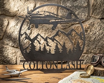Personalized Airplane Metal Wall Art, Custom Pilot Sign, Aviation Gift for Dad,Pilot Gift