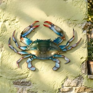 Metalowa dekoracja ścienna z krabem przybrzeżnym, dekoracja plażowa w stylu marynistycznym, dekoracja ścienna z niebieskim krabem, dekoracja ogrodu nad morzem