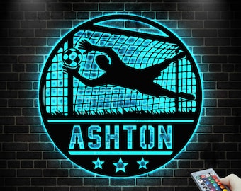 Custom Soccer Metal Sign with LED light, Goalkeeper Metal Sign, Soccer Name Sign, Gift For Football Players, Sports Wall Art