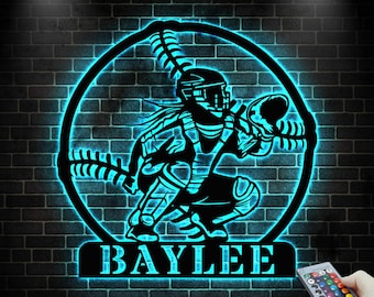 Customized Softball Catcher Metal Sign with LED light, Baseball Softball Metal Sign, Softball Pitcher Metal Wall Art, Softball Lover Gift