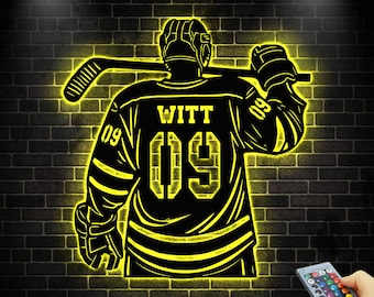 Personalized Hockey Name Sign,Custom Hockey Metal Sign with Led Light, Hockey Wall Decor, Hockey Player Gifts, Hockey Game Decor