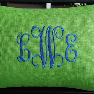 Monogrammed Indoor Outdoor Pillow Cover | Personalized | Accent Pillow | Embroidered | Gifts for Her | Three Initials | Letters  Lawn Green