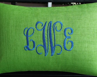 Monogrammed Indoor Outdoor Pillow Cover | Personalized | Accent Pillow | Embroidered | Gifts for Her | Three Initials | Letters  Lawn Green