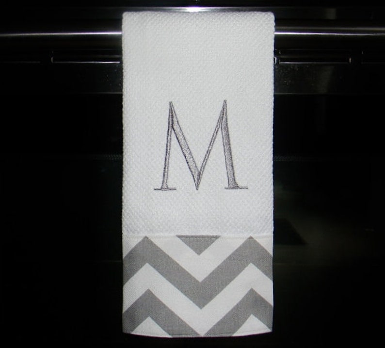 Grey and White Chevron Monogrammed Dish Towel or Hand Towel Etsy