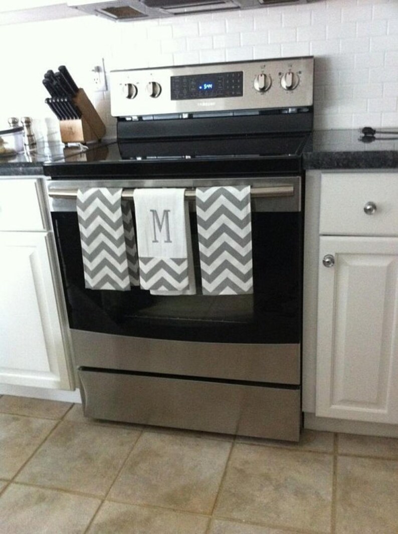 Grey and White Chevron Monogrammed Dish Towel or Hand Towel Etsy