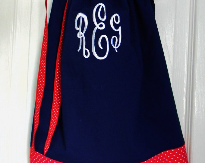 Monogrammed Pillowcase Dress in Navy and Red Etsy