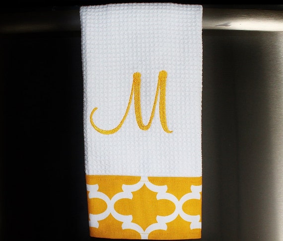 yellow quatrefoil monogrammed dish