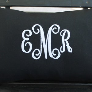 Monogrammed Initials Indoor Outdoor Pillow Cover in Black | Personalized | Gift | Embroidered | Gift | Wedding