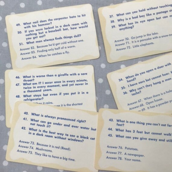 Vintage Riddles Party Fun Deck Playing Cards Game By Built Etsy