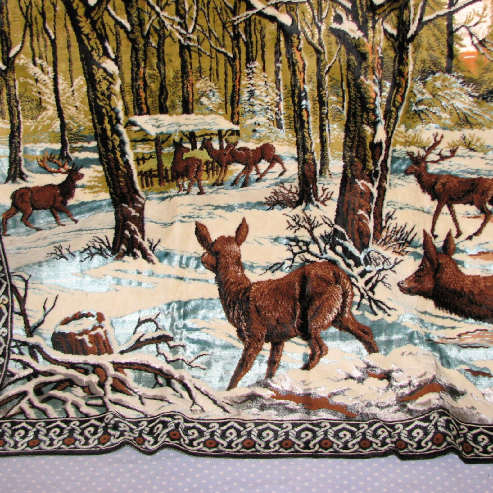 Vintage Deer Bucks Doe Elk Rug Tapestry Wall Hanging HUGE Etsy