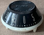 Vintage Mid Century Rare Atomic Style Presto Loud Ring Kitchen Timer Black White UFO shape footed