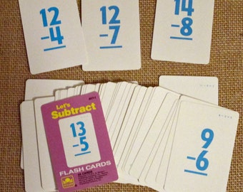 Vintage Flashcards Subtraction Math - Lot of 40 cards All to GO - Golden
