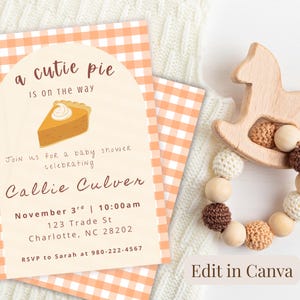 A Cutie Pie Is On The Way Baby Shower Invitation | Gender Neutral, Editable in Canva