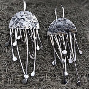 Oxidized Sterling Silver Earrings, Handmade textured, Boho Design