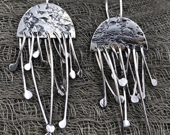 Oxidized Sterling Silver Earrings, Handmade textured, Boho Design