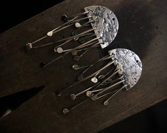 Oxidized Sterling Silver Earrings, Handmade textured, Boho Design