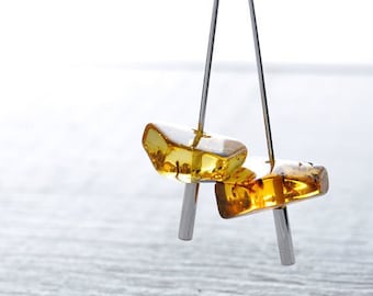 Modern Gift for Her - Amber and Sterling Silver Earrings - Unique, Designer Jewelry for Women.