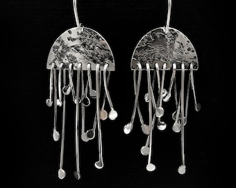 Boucles d'oreilles modernes brutes - Boucles d'oreilles bohèmes en argent sterling - Cadeau pour elle, Boucles d'oreilles artisanales en argent brut oxydé Wabi Sabi