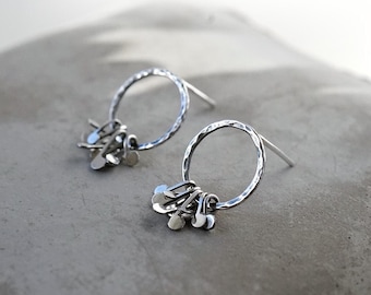 Hoop Earrings in Oxidized Sterling Silver, Handcrafted Circle Design