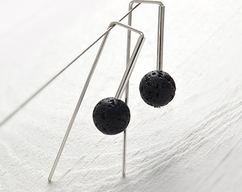 Black Lava Minimalist Geometric Earrings in Sterling Silver