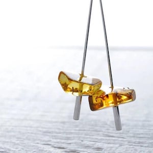 Sterling Silver Amber Earrings Minimalist Gift for Her