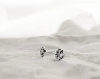 Leaf Sterling  Silver Earrings, Oxidized Botanical Studs