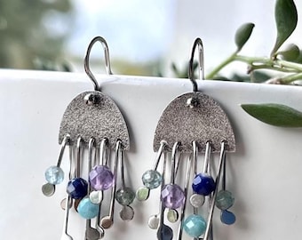 Boho Earrings with Natural Gemstones in Silver, Lightweight and Comfortable