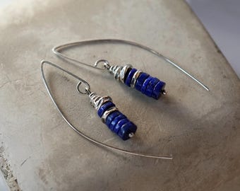 Silver lapis lazuli earrings. Oxidized and polished silver.