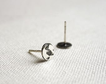 Circle Stud Earrings in Oxidized Sterling Silver, Minimalist Dainty Design