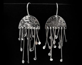 Oxidized Sterling Silver Earrings, Handmade textured, Boho Design