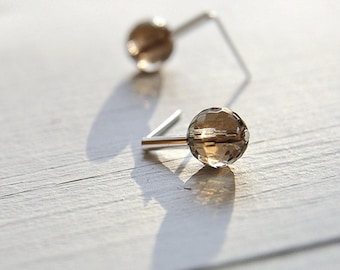 Faceted Smoky Quartz Stud Earrings, Sterling Silver Jewelry