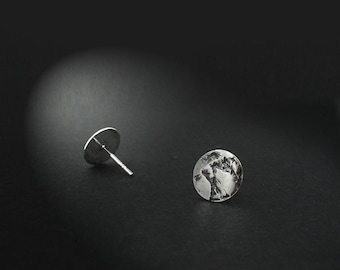 Circle Stud Earrings in Oxidized Silver, Dainty Artisan Design