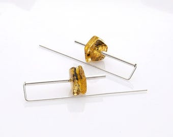 Minimalist Earrings with Baltic Amber, Sterling Silver Design