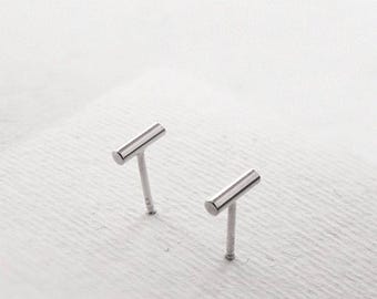 Silver Bar Earrings, Minimalist Sterling Studs for Everyday Wear