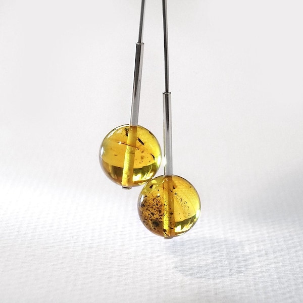 Amber earrings - Sterling Silver, Baltic Amber earrings, Minimalist jewelry