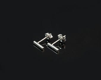 Tiny Bar Studs, Minimalist Sterling Silver Earrings for Everyday Wear
