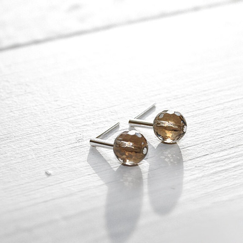 Faceted Smoky Quartz Stud Earrings Stone Jewelry Minimalist Etsy