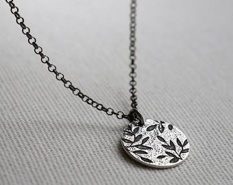 Delicate Olive Tree Necklace – Handmade Oxidized Sterling Silver Jewelry