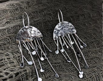 Raw Modern Earrings, Textured Sterling Silver Boho Design