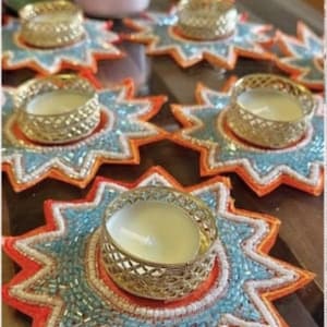 Shimmer Diya Tea Light Holder – Handcrafted Indian Festival Candle Holder, Diwali Gift, Pooja Decor, Wedding & Housewarming Present