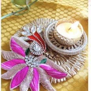 Flower Tea Light Diyas – Lotus Handcrafted Cloth Candle Holders for Diwali, Ganesh Chaturthi, Wedding Decor, Festival Pooja Decoration