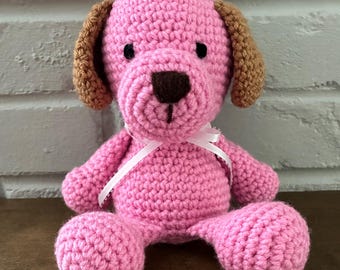 Crochet Stuffed Puppy: Pink Amigurumi Plush Dog Toy