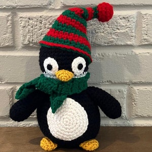 Crochet Stuffed Amigurumi Christmas Penguin/ Holiday Decoration/ Christmas Decoration/ Plushie Penguin