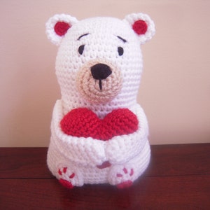 Crochet Stuffed Animal White Teddy Bear with Heart/ Baby Gift/ Baby Shower Gift/ Birthday Gift/ Nursery Decor