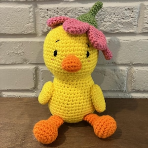 Crochet Stuffed Amigurumi Duck/Duckling with Floral Hat/ Baby Gift/ Nursery Decor/ Plushie Duck