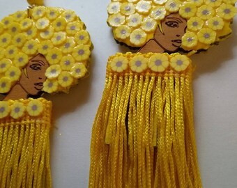 Sunflower Afro Queen Earrings