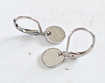 Minimalist Circle Earrings, Dainty Round Drop, Lever Back, Silver Earring