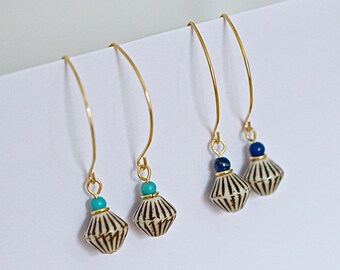 Ethnic Drop Earrings, 10K Gold Plated, African Style, Minimalist Jewelry